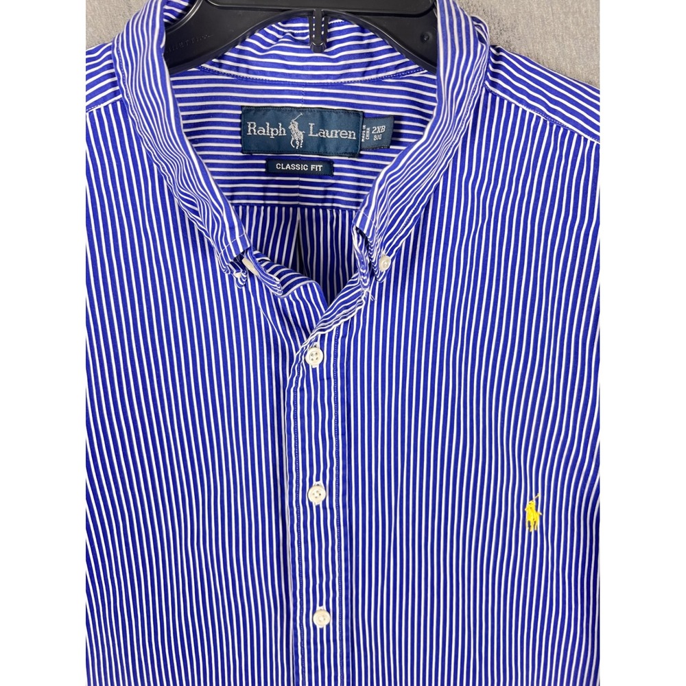 Ralph Lauren VTG Mens 2XB Blue White Striped Classic Fit Button Down Shirt